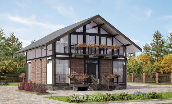 170-007-П Проект двухэтажного дома мансардный этаж, доступный загородный дом из бревен Анапа | Проекты домов от House Expert