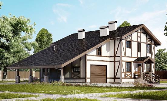 250-002-Л Проект двухэтажного дома с мансардой и гаражом, классический дом из кирпича Анапа | Проекты домов от House Expert