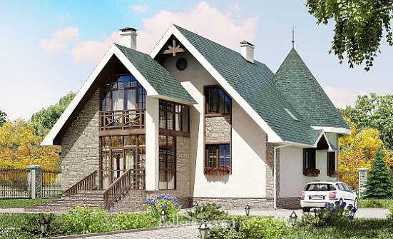 170-003-Л Проект двухэтажного дома с мансардой, простой домик из арболита Анапа | Проекты домов от House Expert