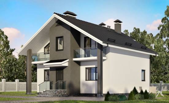 150-005-Л Проект двухэтажного дома мансардой, компактный загородный дом из блока Анапа | Проекты домов от House Expert