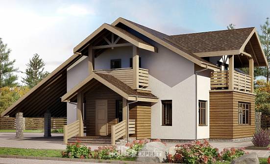 155-010-Л Проект двухэтажного дома с мансардным этажом, гараж, уютный коттедж из бризолита Анапа | Проекты домов от House Expert