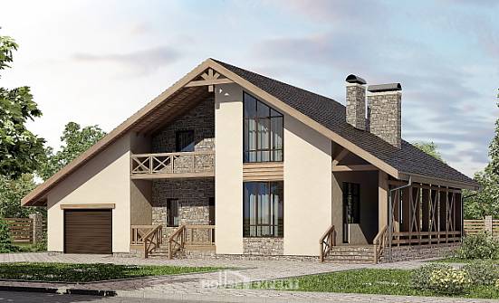 265-001-Л Проект двухэтажного дома с мансардным этажом, гараж, большой дом из бризолита Анапа | Проекты домов от House Expert