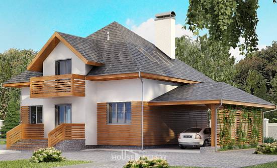 155-004-П Проект двухэтажного дома мансардой и гаражом, красивый коттедж из теплоблока Анапа | Проекты домов от House Expert