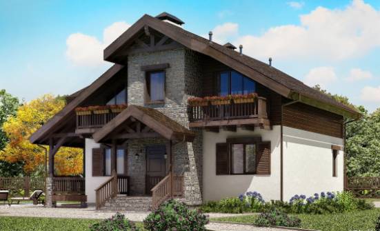 150-004-Л Проект двухэтажного дома с мансардным этажом, небольшой коттедж из пеноблока Анапа | Проекты домов от House Expert