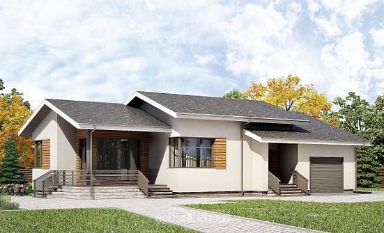 135-002-П Проект одноэтажного дома и гаражом, классический дом из пеноблока Анапа | Проекты домов от House Expert