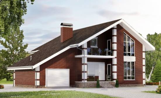 180-001-Л Проект двухэтажного дома с мансардным этажом, гараж, классический дом из бризолита Анапа | Проекты домов от House Expert
