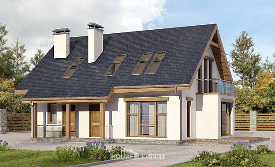 155-012-П Проект двухэтажного дома с мансардой, бюджетный коттедж из керамзитобетонных блоков Анапа | Проекты домов от House Expert