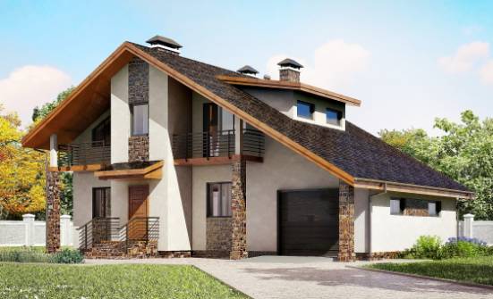 180-008-П Проект двухэтажного дома с мансардным этажом и гаражом, красивый коттедж из арболита Анапа | Проекты домов от House Expert