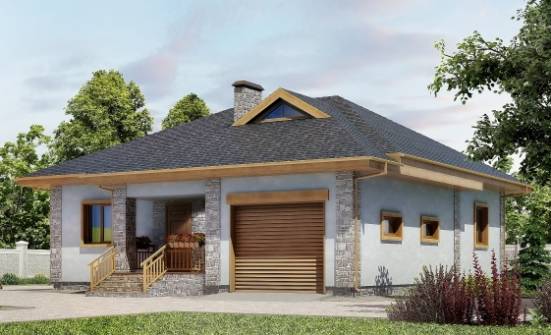 130-006-П Проект одноэтажного дома и гаражом, уютный домик из поризованных блоков Анапа | Проекты одноэтажных домов от House Expert