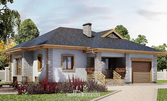 130-006-П Проект одноэтажного дома и гаражом, уютный домик из поризованных блоков Анапа | Проекты домов от House Expert