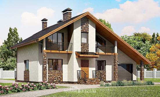 180-008-П Проект двухэтажного дома с мансардным этажом и гаражом, красивый коттедж из арболита Анапа | Проекты домов от House Expert