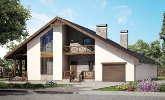 265-001-П Проект двухэтажного дома мансардой и гаражом, классический домик из бризолита Анапа | Проекты домов от House Expert