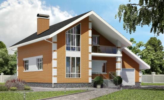 190-006-П Проект двухэтажного дома с мансардным этажом, гараж, средний загородный дом из блока Анапа | Проекты домов от House Expert
