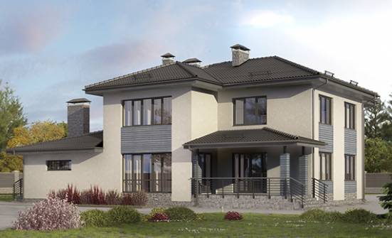 340-005-П Проект двухэтажного дома, гараж, классический домик из арболита Анапа | Проекты домов от House Expert