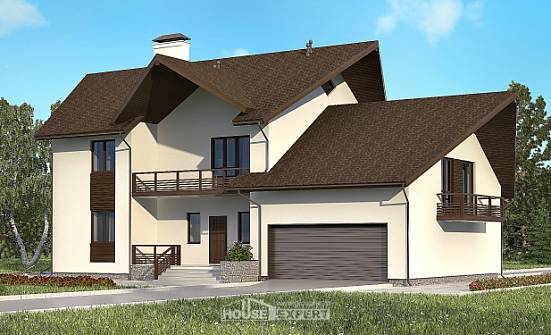 300-002-П Проект двухэтажного дома мансардой и гаражом, современный домик из газобетона Анапа | Проекты домов от House Expert