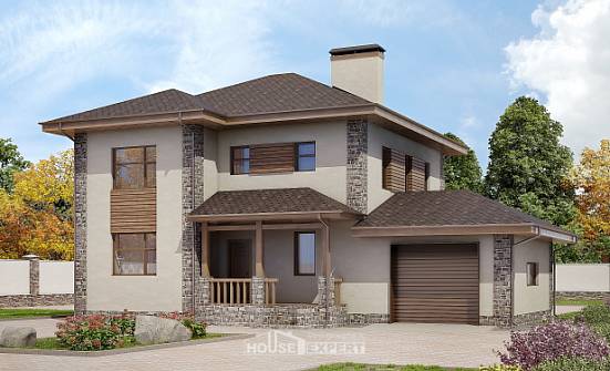 185-004-П Проект двухэтажного дома и гаражом, уютный дом из пеноблока Анапа | Проекты домов от House Expert
