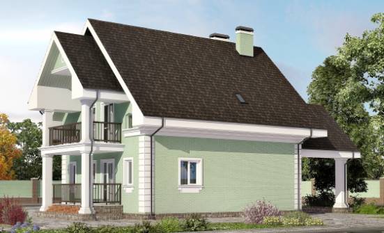 140-003-Л Проект двухэтажного дома с мансардой, гараж, уютный коттедж из бризолита Анапа | Проекты домов от House Expert