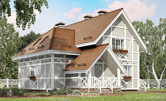160-003-Л Проект двухэтажного дома мансардой, уютный домик из газосиликатных блоков Анапа | Проекты домов от House Expert