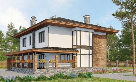 305-001-П Проект двухэтажного дома, гараж, огромный загородный дом из арболита Анапа | Проекты домов от House Expert
