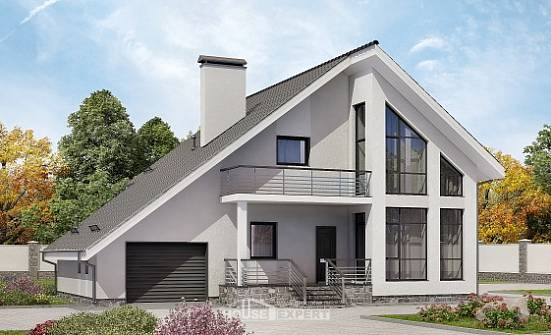 200-007-Л Проект двухэтажного дома с мансардой и гаражом, просторный коттедж из пеноблока Анапа | Проекты домов от House Expert