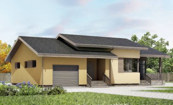 135-002-Л Проект одноэтажного дома и гаражом, красивый загородный дом из бризолита Анапа | Проекты домов от House Expert