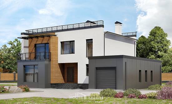 260-002-П Проект двухэтажного дома и гаражом, просторный загородный дом из арболита Анапа | Проекты домов от House Expert