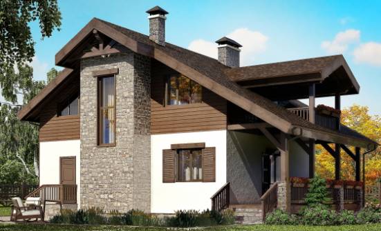 150-004-Л Проект двухэтажного дома с мансардным этажом, небольшой коттедж из пеноблока Анапа | Проекты домов от House Expert
