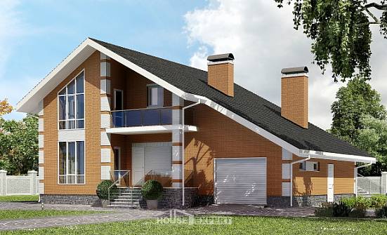 190-006-П Проект двухэтажного дома с мансардным этажом, гараж, средний загородный дом из блока Анапа | Проекты домов от House Expert
