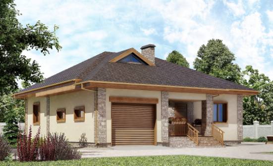 130-006-Л Проект одноэтажного дома и гаражом, бюджетный коттедж из пеноблока Анапа | Проекты домов от House Expert
