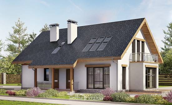 185-005-П Проект двухэтажного дома мансардой, гараж, классический домик из твинблока Анапа | Проекты домов от House Expert