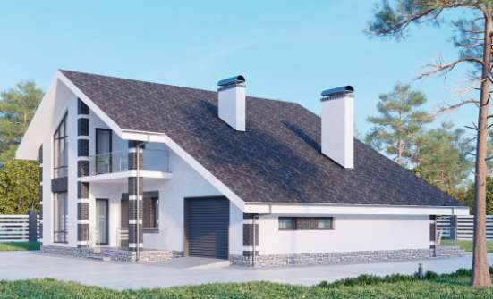 190-008-П Проект двухэтажного дома мансардный этаж и гаражом, простой дом из арболита Анапа | Проекты домов от House Expert