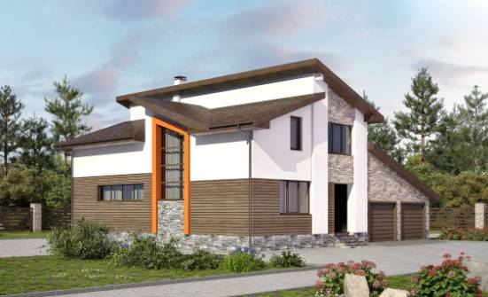 240-004-П Проект двухэтажного дома с мансардой, гараж, просторный дом из твинблока Анапа | Проекты домов от House Expert