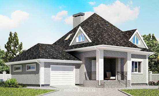 135-001-Л Проект двухэтажного дома с мансардным этажом и гаражом, уютный коттедж из кирпича Анапа | Проекты домов от House Expert