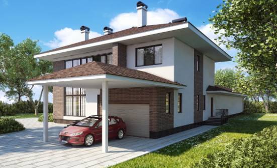340-001-П Проект двухэтажного дома и гаражом, огромный домик из кирпича Анапа | Проекты домов от House Expert