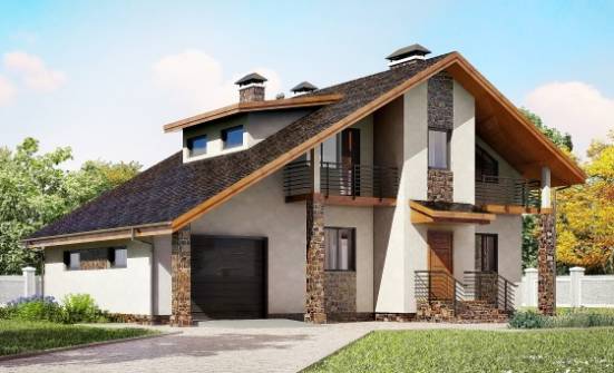 180-008-Л Проект двухэтажного дома мансардой и гаражом, просторный загородный дом из бризолита Анапа | Проекты домов от House Expert