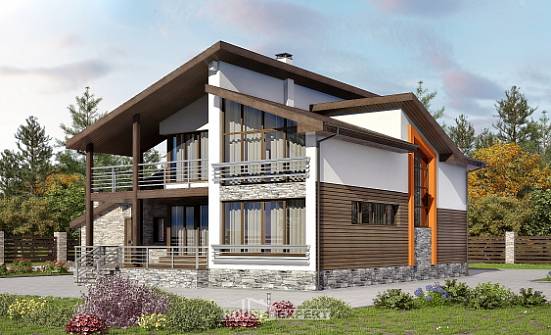 240-004-П Проект двухэтажного дома с мансардой, гараж, просторный дом из твинблока Анапа | Проекты домов от House Expert