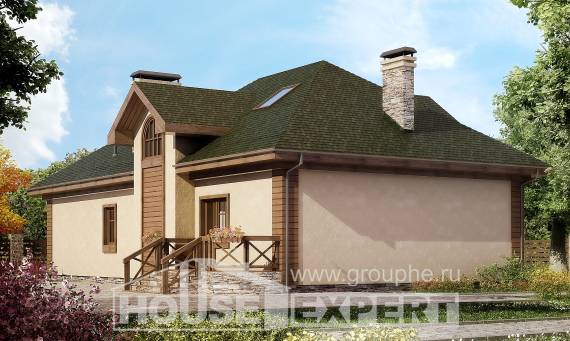 180-010-П Проект двухэтажного дома с мансардой и гаражом, просторный домик из керамзитобетонных блоков Анапа, House Expert
