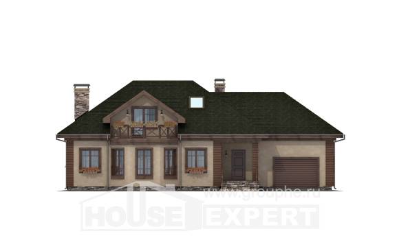 180-010-П Проект двухэтажного дома с мансардой и гаражом, просторный домик из газобетона Анапа, House Expert