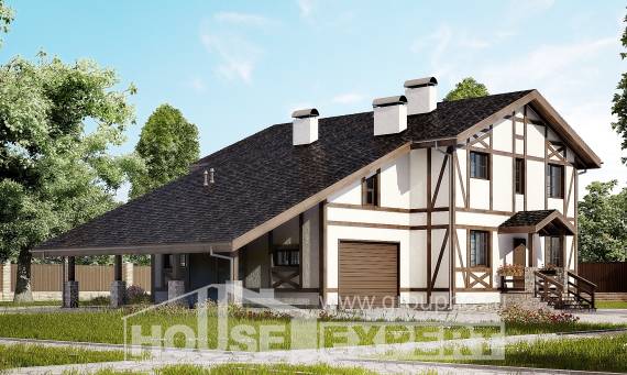 250-002-Л Проект двухэтажного дома с мансардным этажом, гараж, просторный загородный дом из кирпича Анапа, House Expert