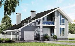 190-006-Л Проект двухэтажного дома мансардой и гаражом, классический дом из блока Анапа, House Expert