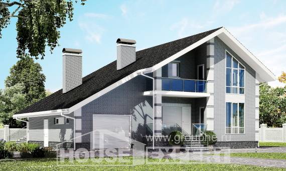 190-006-Л Проект двухэтажного дома мансардой и гаражом, классический дом из блока Анапа, House Expert