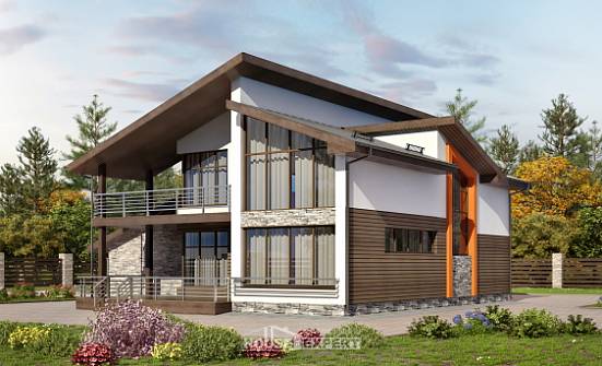 200-010-П Проект двухэтажного дома с мансардой и гаражом, современный дом из блока Анапа | Проекты домов от House Expert