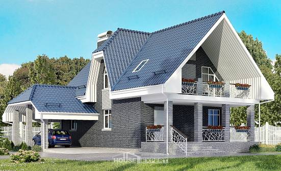 125-002-Л Проект двухэтажного дома с мансардным этажом и гаражом, бюджетный загородный дом из арболита Анапа | Проекты домов от House Expert