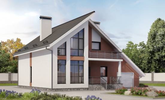200-007-П Проект двухэтажного дома мансардой и гаражом, уютный дом из газобетона, House Expert