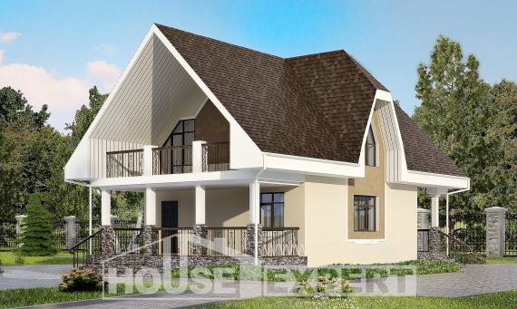 125-001-Л Проект двухэтажного дома с мансардным этажом, классический домик из арболита Анапа, House Expert