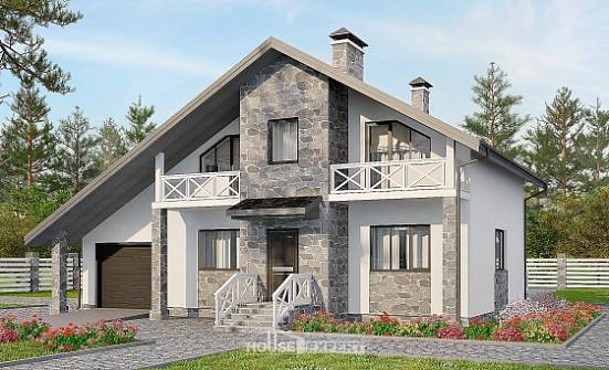 180-017-Л Проект двухэтажного дома мансардой и гаражом, красивый домик из пеноблока Анапа | Проекты домов от House Expert