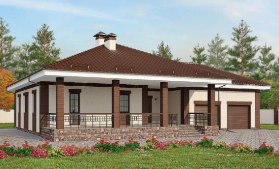 160-015-П Проект одноэтажного дома, гараж, бюджетный коттедж из бризолита Анапа | Проекты одноэтажных домов от House Expert