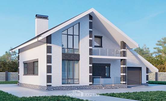 190-008-П Проект двухэтажного дома с мансардой и гаражом, современный загородный дом из теплоблока Анапа | Проекты домов от House Expert