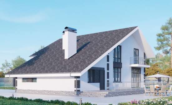 190-008-П Проект двухэтажного дома с мансардой и гаражом, современный загородный дом из теплоблока Анапа | Проекты домов от House Expert