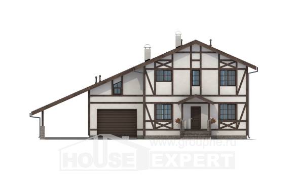 250-002-Л Проект двухэтажного дома мансардой и гаражом, просторный коттедж из кирпича Анапа, House Expert